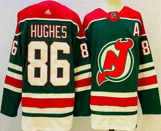 Mens New Jersey Devils #86 Jack Hughes Green 2021 Reverse Retro Authentic Jersey